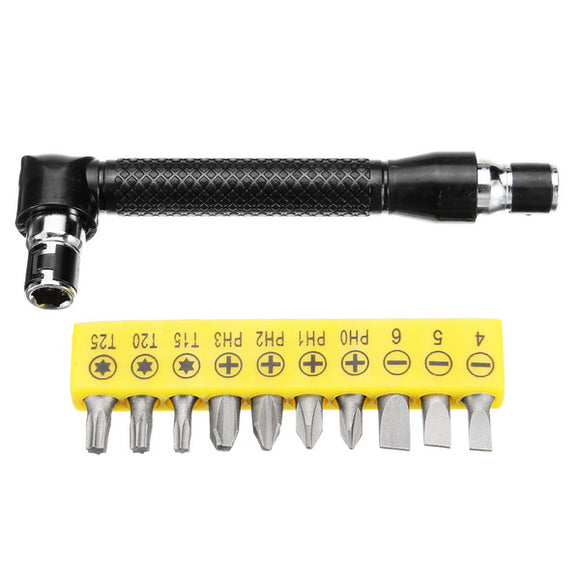 Drillpro 1/4 Inch L shaped Screwdriver Bits Wrench with 10Pcs Screwdriver Bits