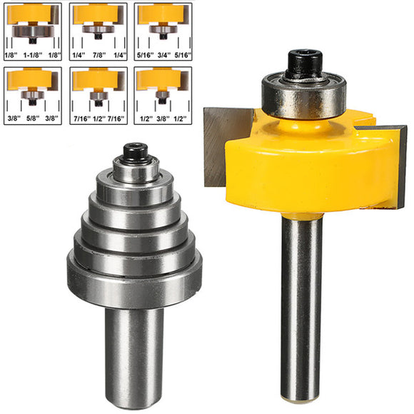 2pcs 1/4&1/2 Inch Shank Cemented Carbide Router Bit With 6 Bearing Bit Set