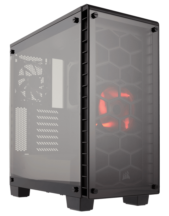 Corsair CC-9011099-WW crystal series 460X - all blacK - dual-chamber design - with front+sidel dual tempered glass , front+top+bottom full-sized dust filters , all steel exterior , dedicated chamber for psu + hdd bay , no psu ( bottom placed psu design )