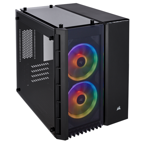 Corsair CC-9011135-WW crystal series 280X RGB blacK - dual-chamber design , with front+sidel+top tripple tempered glass , front+top+bottom full-sized dust filters , all steel exterior , dedicated chamber for psu + hdd bay , no psu