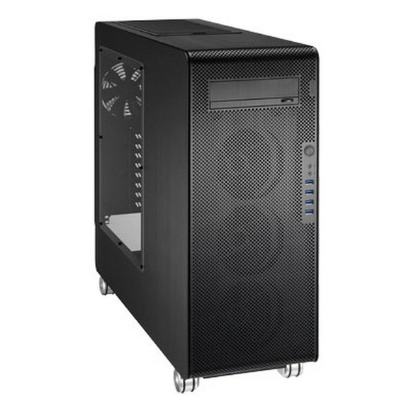 Lian-li pc-V1000L , full tower , Windowed + all black , with wheels , meshed front panel for ventilation , No psu