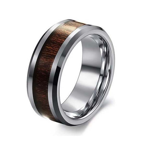 Tungsten Steel Carbon Fiber Ring Rosewood Wide Finger Ring for Men