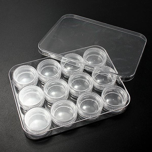 Clear Plastic Jewelry Beads Storage Box With 12pcs Round Containers
