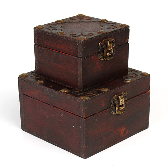 Vintage Wooden Necklace Treasure Jewelry Box Storage Case