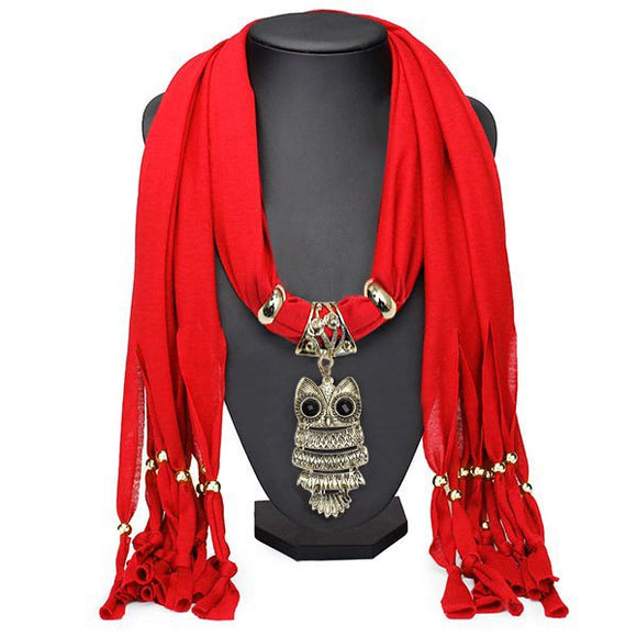 Owl Pendant Tassel Scarf Necklace Women Jewelry Autumn Winter