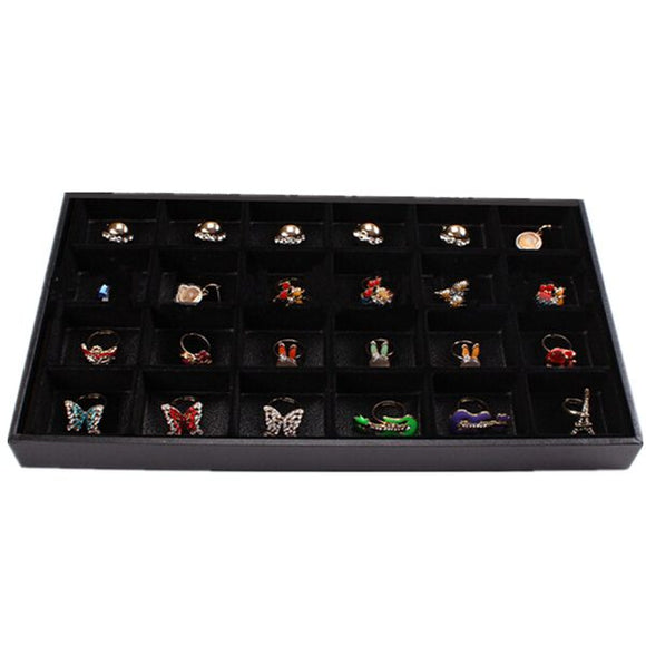 Black 24 Slots Rings Organizer Show Case Holder Box Jewelry Display
