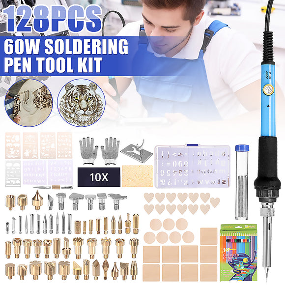 128Pcs 60W Electric Soldering Iron Kit Engraving Pen Wood Burning Pyrography Craft Tool