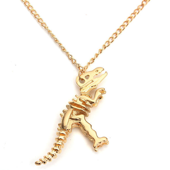 Silver Gold Plating Vintage Dinosaur Skeleton Necklace Metal Chain