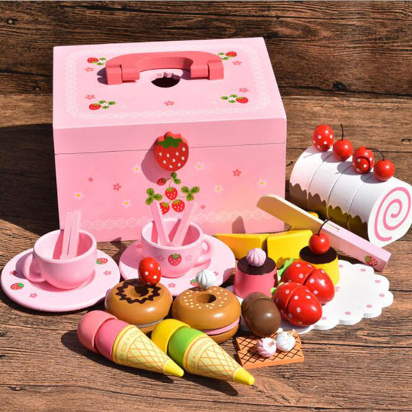 Wooden Kitchen Pretend Play Toy Doll House Accessories Sweet Princes Ice Cream Cooking Puzzle