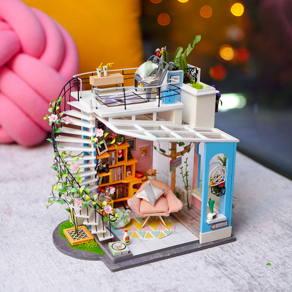 Robotime DG12 Doras Loft DIY Doll House 27*23*22CM With Miniature Furniture Gift Decor Collection