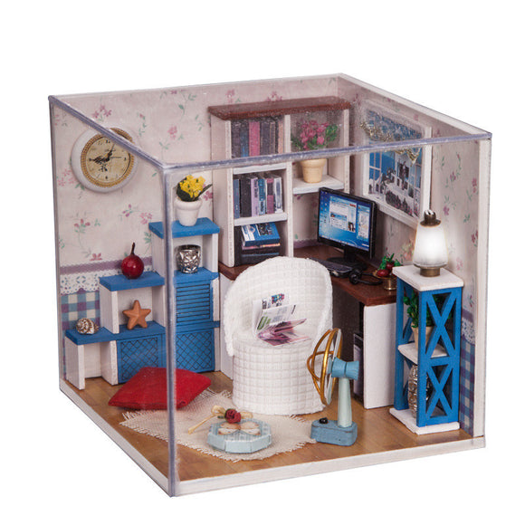 iiecreate M-003 Warm Time DIY Wood Dollhouse Miniature With LED Furniture Cover Doll House