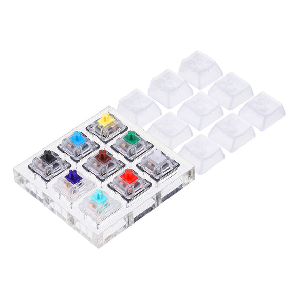 9 Key Gateron Switch Keyboard Switch Tester with Acrylic Base and Clear Keycaps