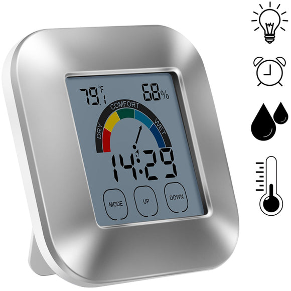 Indoor Thermometer Hygrometer Timer Clock Smart Digital Temperature Humidity Tester Backlight