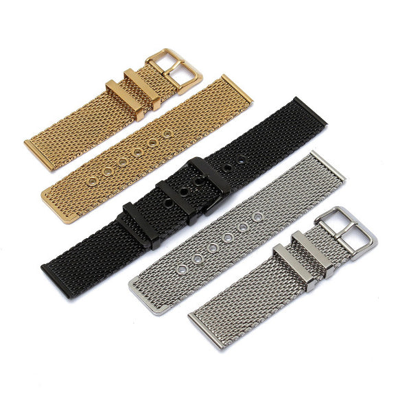22mm Black Silver Gold Stainless Steel Mesh Pin Buckle Watch Band