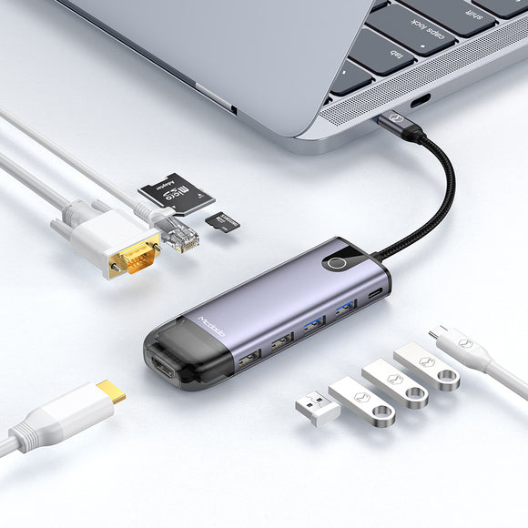 MCDODO 10 In 1 USB-C Hub Docking Station Adapter With 4K HDMI HD Display / 1080P VGA / 100W USB-C PD3.0 Power Delivery/ USB 2.0 * 2 / USB 3.0 * 2 / RJ45 Gigabit Ethernet / SD Card Reader/ TF Card Reader