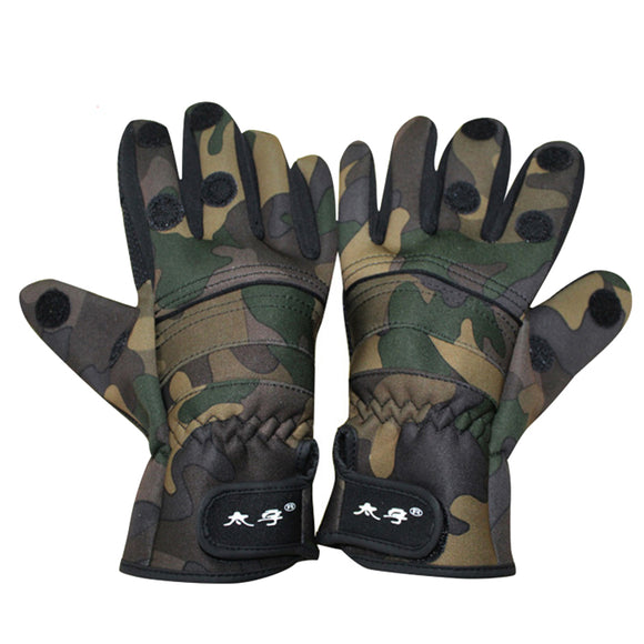ZANLURE 1 Pair Camo Anti-Slip Winter Warm 3 Finger Cut Gloves Outdoor Hunting Fishing Gloves