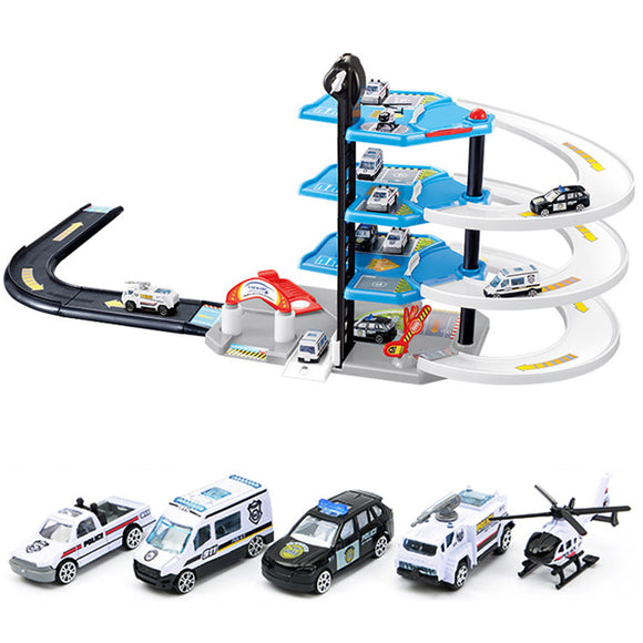 DIY Track Car Racing Orbit 3D Model Assembling Firetruck Policeman Parking Building Blocks Toys Gift