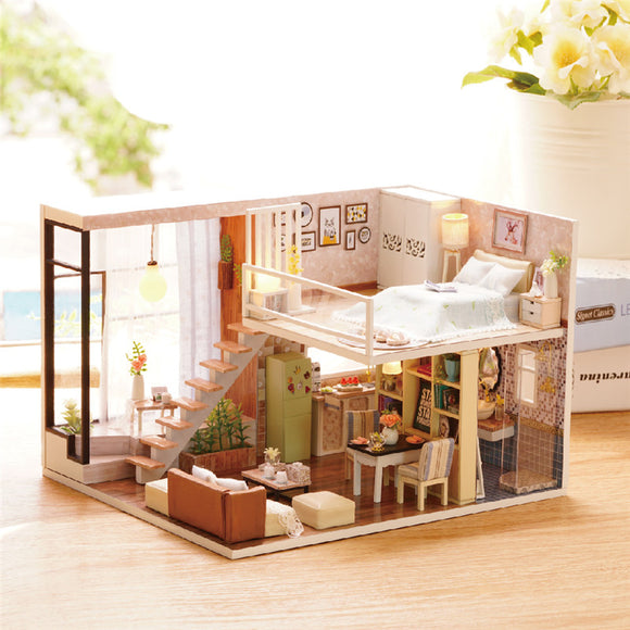 CuteRoom L-020-B Waiting For The Time DIY Dollhouse With Furniture Car Light Cover Music House Miniature Model