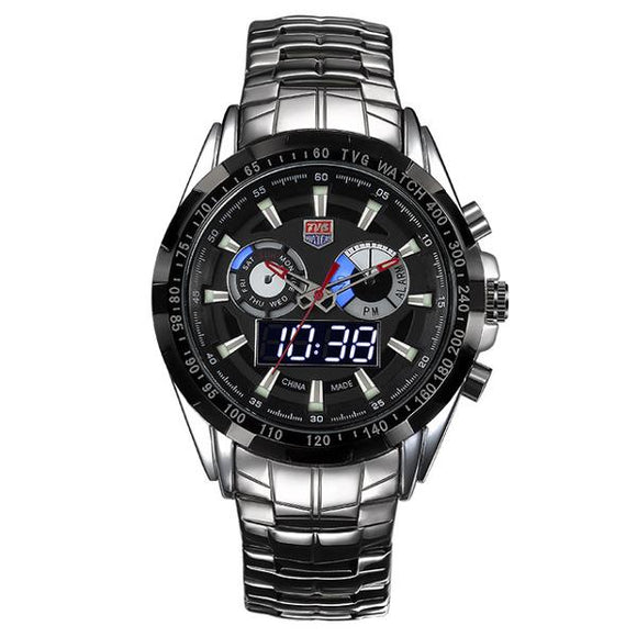 TVG 579 Fashion Men Digital Watch Dual Display Stainless Steel Strap Sport Watch