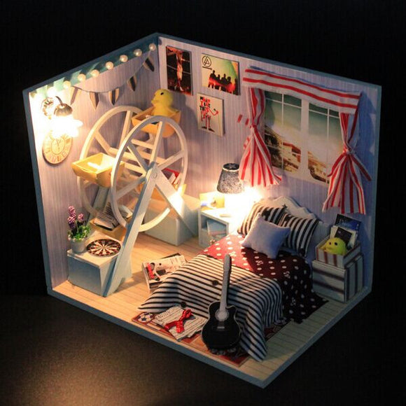 Hoomeda DIY Wood Dollhouse Miniature With LED+Furniture+Cover Dollhouse