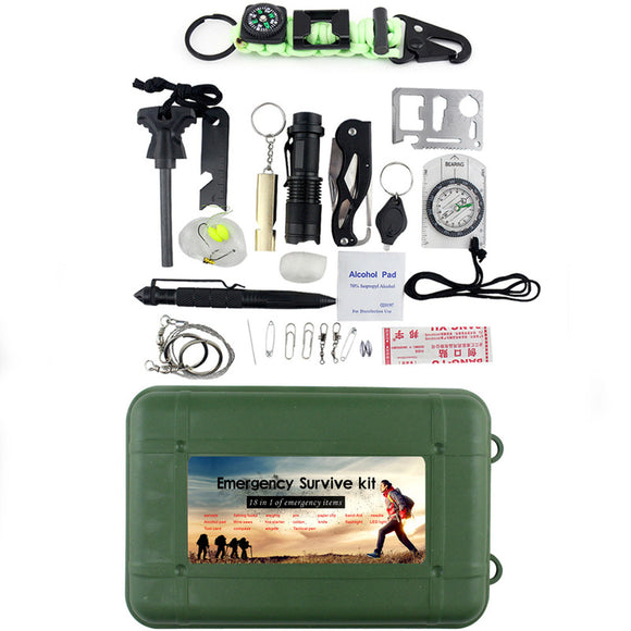 IPRee 18 In 1 Outdoor EDC Survival Tools Kit SOS First Aid Case Emergency Multifunctional Box
