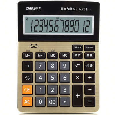 Deli 1542A Calculator Business Office Household Computer Voice Large Screen Financial Calculator