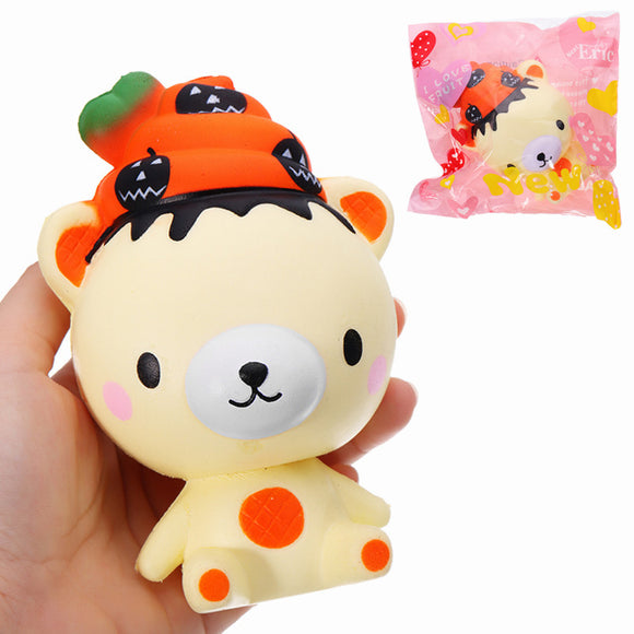 SquishyShop Squishy Halloween Pumpkin Ice Cream Bear 13cm Slow Rising With Packaging Collection Gift