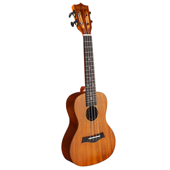GECKO GU9 24 Inch Guitar Ukulele KOA Wood with Tiger Strips Ukulele for Beginners