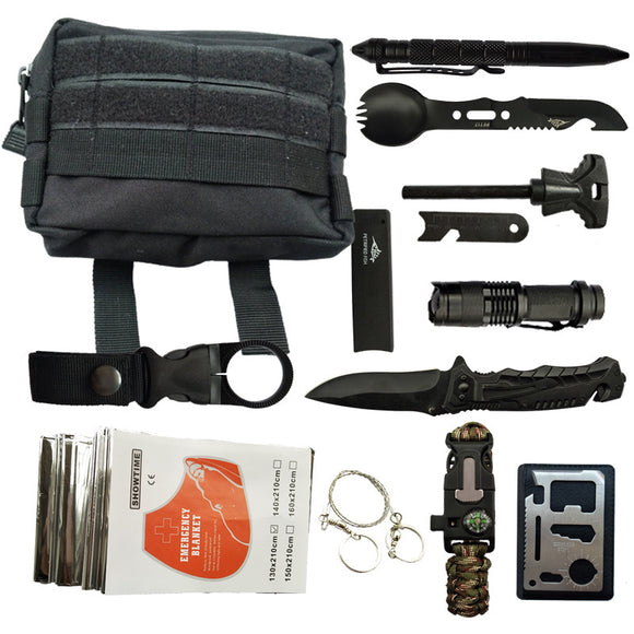 IPRee 11 In 1 Outdoor EDC SOS Survival Bag Camping Emergency Multifunctional Tools Kit