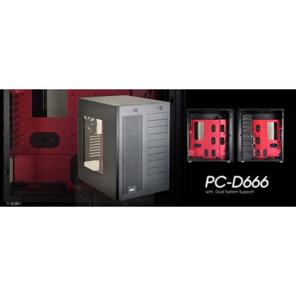 Lian-li pc-D666WRX server cabinet case with dual system support , Windowed side panel , black , no psu