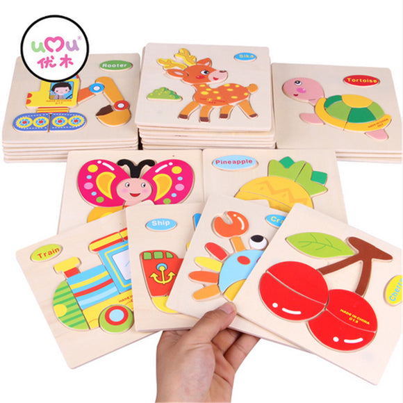 [Umu]Wooden 3D Puzzle Jigsaw Wooden Toys For Children Cartoon Animal Puzzle Intelligence Kids Wooden