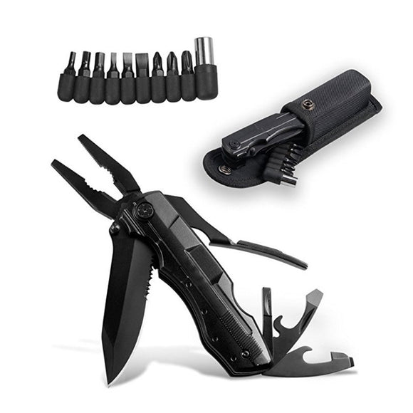 IPRee 10 In 1 EDC Pocket Folding Pliers Cutter Screw Bits Set Outdoor Camping Survival Tools Kit