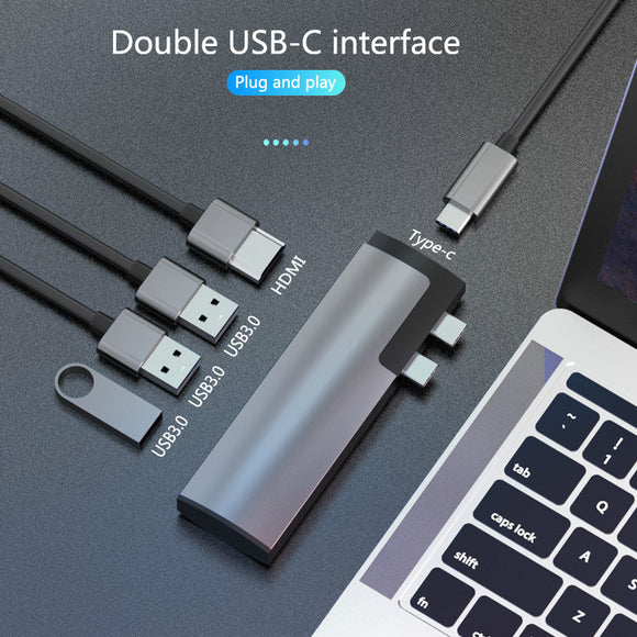 Basix P5 5 in 1 Multifunctional Type c Docking Station with HDMI/USB3.0*3/Type-C Port Computer Adapter USB Splitter Fast Charge For Laptop Macbook