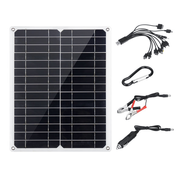 50W 20V IP65 Solar Panel with Dual USB Port 10-in-1 Charging Cable Power Bank