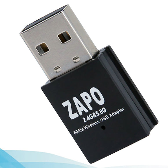 Zapo W58 Mini 5Ghz Adapter Wifi USB 600Mbps Dual Band Wireless 802.11Ac Network Card Adapter Built in Antenna for Windows Linux Syst