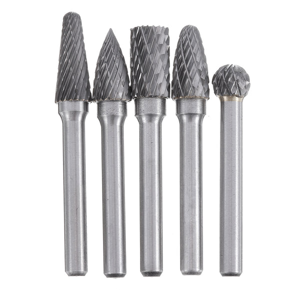 Drillpro 5Pcs DGLFA 6x10mm Double Cut Tungsten Carbide Rotary Burr Set 6mm Shank for DIY Wood Carving Metal Polishing Engraving Drilling