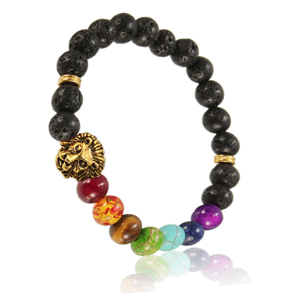 Unisex Lava Stone Buddha beads Lion Head Hand Chain Bracelet