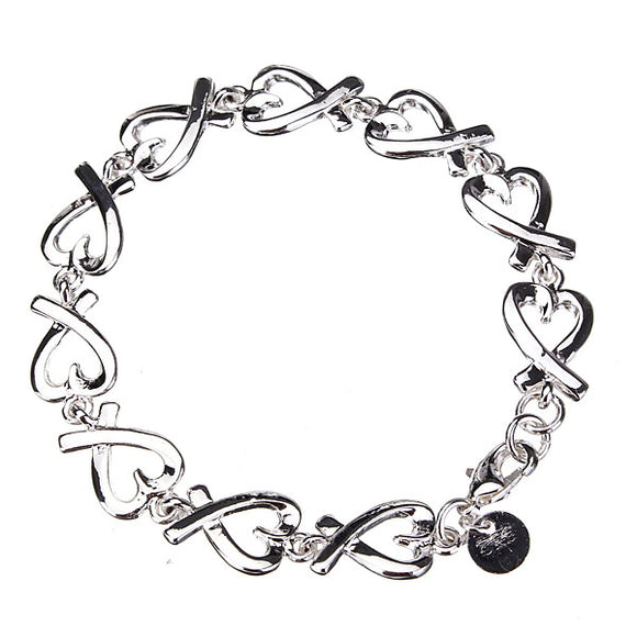 925 Silver Plated Heart to Heart Bracelet Metal Buckle Chain Bracelet