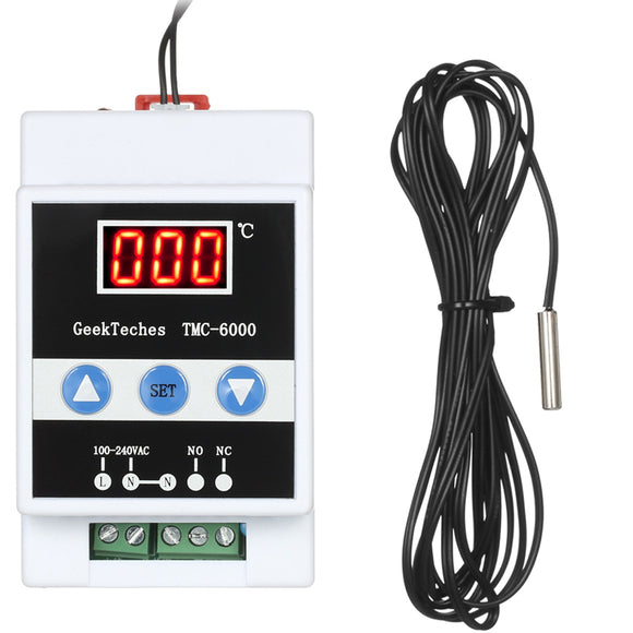 GeekTeches TMC-6000 110-240V Guide Rail Thermostat Digital Temperature Meter Thermoregulator Refrigeration Hea