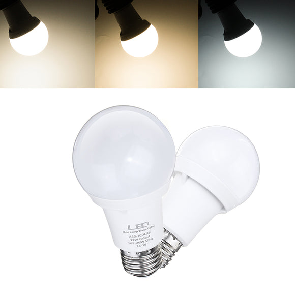 E27 12W A60 White Warm White Natural White Three Colors Changeable SMD2835 LED Light Bulb AC165-265V