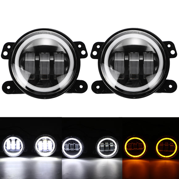 Pair 4 inch 30W 3000lm LED Fog Lights Halo Angel DRL Driving Lamps  For Jeep Wrangler JK TJ