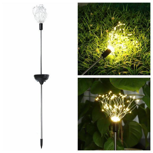 Solar Powered 8 Modes Warm White Sliver Wire Starburst Firework 90LED String Light for Christmas Wedding Garden
