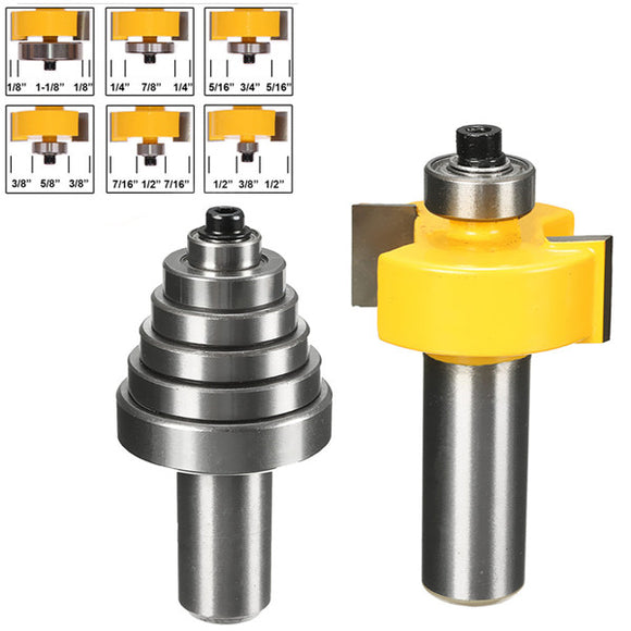 Drillpro RB31 2pcs 1/2 Inch Shank Cemented Carbide Router Bit With 6 Bearing Bit Set