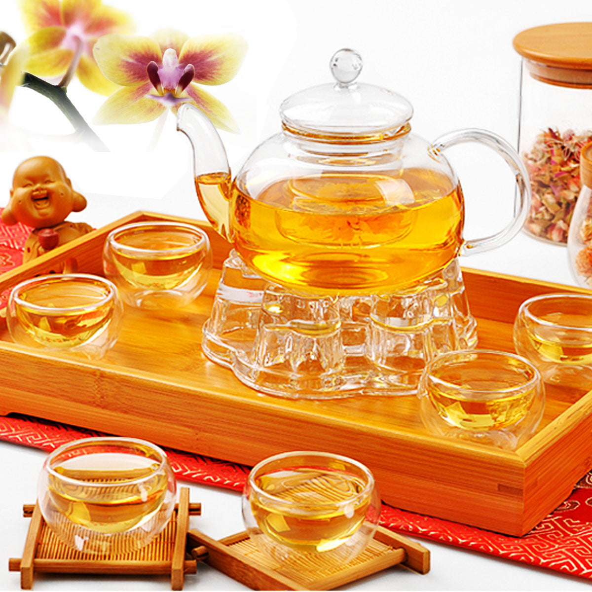 Chinese Gongfu Glass Tea Pot Set With Infuser Filter Tea Light