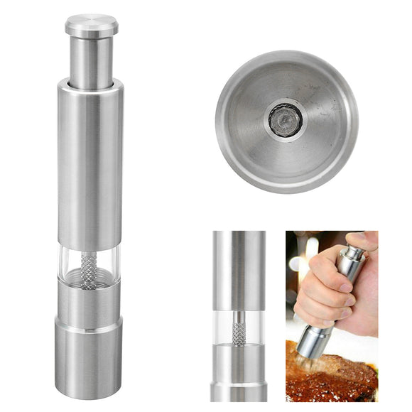 Stainless Steel Thumb Push Salt Spice Sauce Pepper Grinder Mill Muller Stick Tool Picnic BBQ