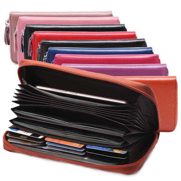 Men Women Cowhide Solid Zipper Long Wallets Multi Card Holder Phone Bag Purse