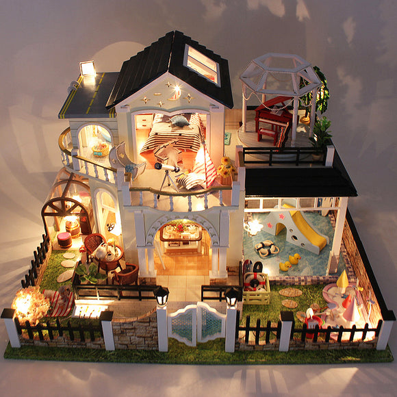 DIY Wooden Doll House Elixir Of Love Villa Miniatures LED Furniture Kit Light