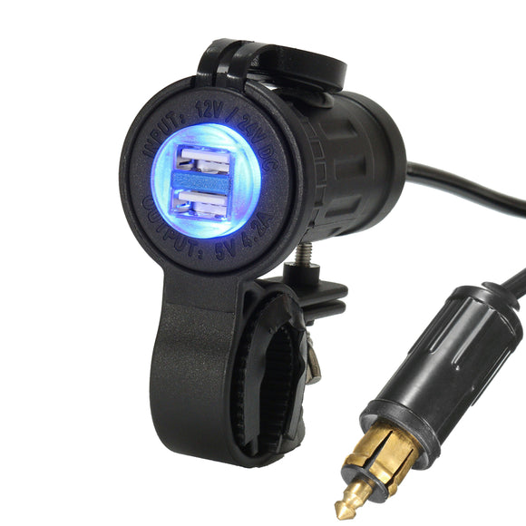 12-24V 4.2A Motorcycle Dual USB Charger Plug Socket For BMW/Truck/Triumph/Ducati/Hella