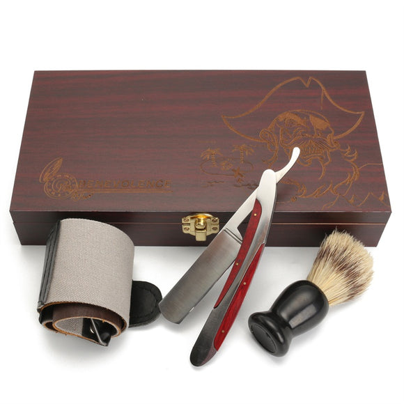Heavy Straight Razor Shaving Brush Strop Wooden Box Gift Set