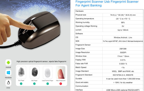 USB Fingerprint Reader Sensor for Computer PC Home/Office Free SDK Capturing Reader Fingerprint Scanner